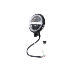 PartzBiz HD VT33-1593 - V-Twin 33-1593 5-3/4 ” ไฟหน้า LED สไตล์ Bates สีดำ Harley & Custom Universal
