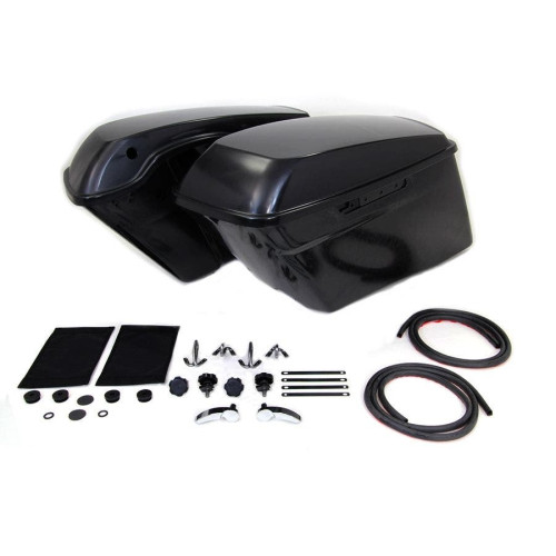 PartzBiz HD: 4400997-V-Twin 49-3507 Black 3" Stretched Saddlebag Complete Kit Harley FLT 14-20