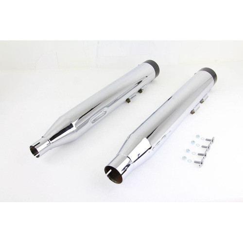PartzBiz HD: 4400346-ท่อเก็บเสียง Wyatt Gatling Slip-On สีโครเมี่ยม พร้อมปลายท่อสีดำ Harley Touring M8 17-Up