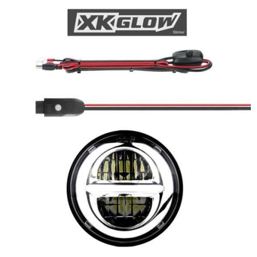 PartzBiz HD: 4400300-XK Glow 5.75” ไฟหน้าแบบโครเมียม RGB รถจักรยานยนต์สมาร์ทโฟนแอพควบคุม Harley Dyna XK-5IN-KIT-W davidson rgb custom auto show รถยนต์รถบรรทุกอัพเกรด